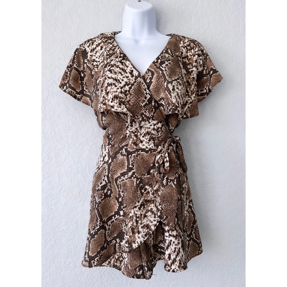 Pants Store Brown Snake Print Backless Faux Wrap Shorts Romper Size Small